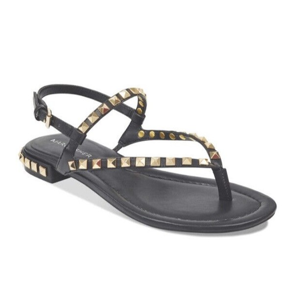 Marc Fisher Black Gladiator Gold Stud Sandals Women's Size 11 - Picture 1 of 12
